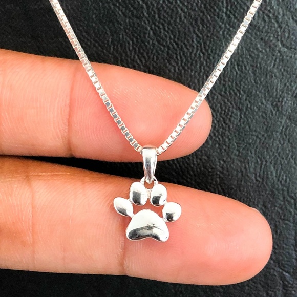Sterling Silver Paw Print Necklace - Picture 1 of 8